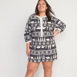 Fleece Henley Pajama Romper -- 3.5-inch inseam